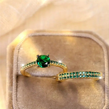 Set de Anillos Dúo Esmeralda en Oro