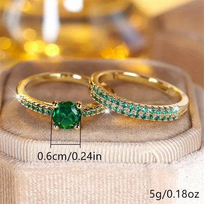 Set de Anillos Dúo con Esmeralda en Oro