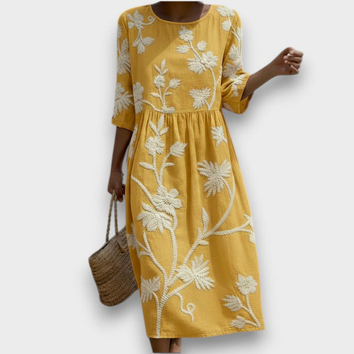 Vira | Vestido midi con estampado de plantas y flores