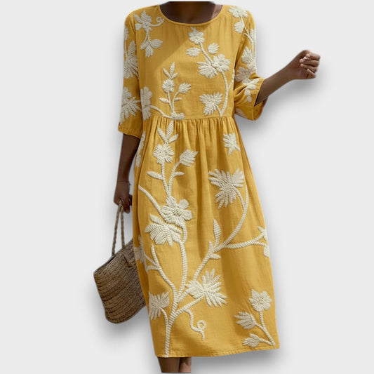 Vira | Vestido midi con estampado de plantas y flores