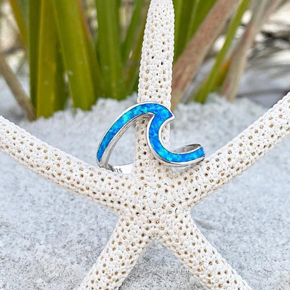 Anillo Ondulado Plata con Ópalo Azul