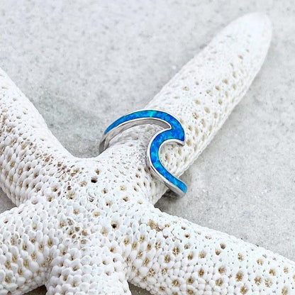 Anillo Ondulado Plata con Ópalo Azul