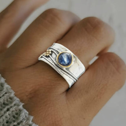 Anillo Plata Vintage con Cristal Azul
