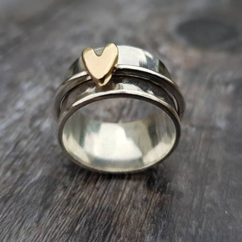 Anillo Plata con Corazón de Oro