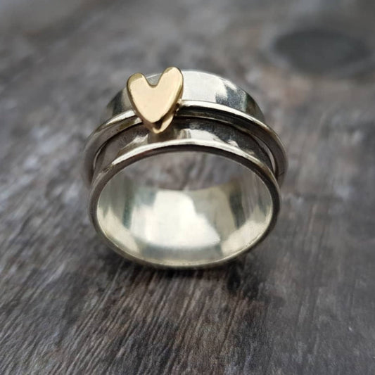 Anillo Plata con Corazón de Oro