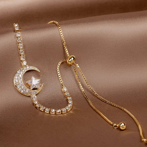 Pulsera Colgante Luna Zirconio y Oro