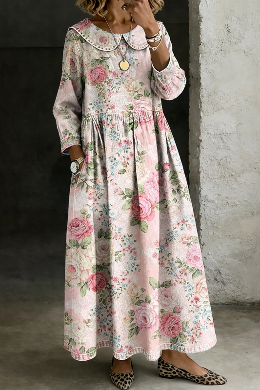 Brooklyn | Vestido Denim con Cuello Floral