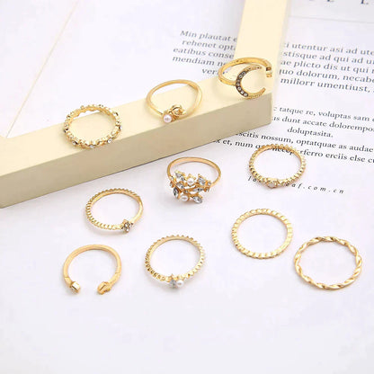 Set de 10 Anillos Bohemios Plata y Oro
