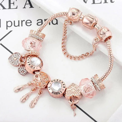 Pulsera Atrapasueños Rosa con Charms Plata