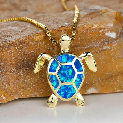 Colgante Tortuga Ópalo de Fuego Verde Vintage Oro