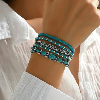 Set de Pulseras Boho Perlas Turquesas
