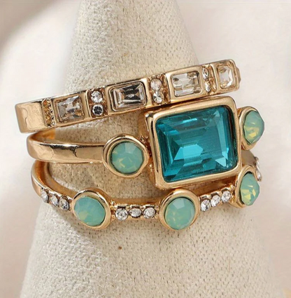 Set de Anillos Cristal Vintage Clásico
