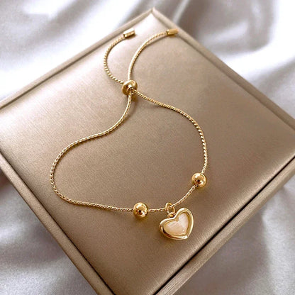 Pulsera Corazón Ópalo Melocotón Chapada en Oro