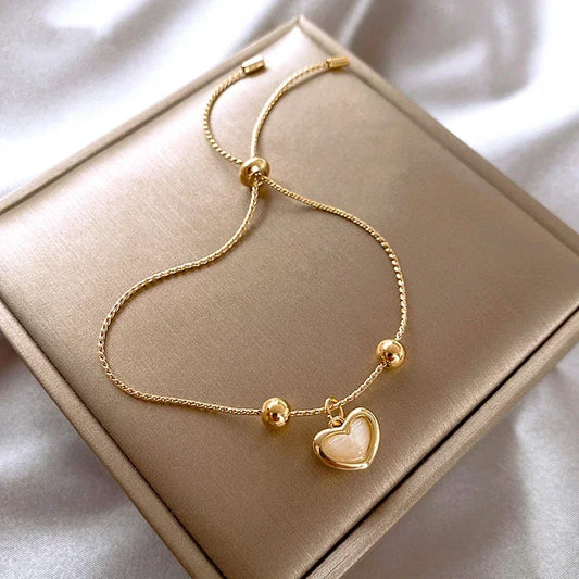 Pulsera Corazón Ópalo Melocotón Chapada en Oro