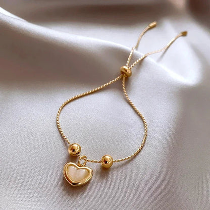 Pulsera Corazón Ópalo Melocotón Chapada en Oro