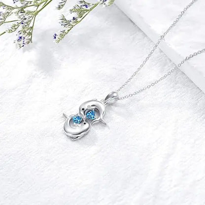 Collar Plata Doble Delfín con Cristal Azul