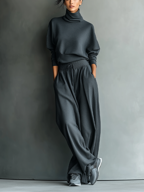 Carlotta | Conjunto de Punto Antracita con Pantalón Ancho