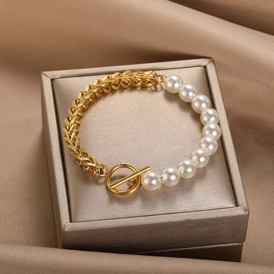 Pulsera Elegante Oro y Perlas